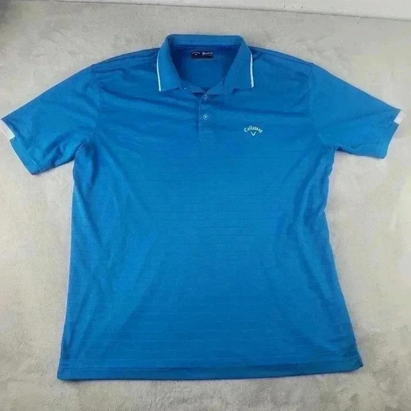 Lot Of 2 Callaway Opti-Dri Golf Polo Short Sleeve Shirt Blue Striped Sz XL - Picture 1 of 12